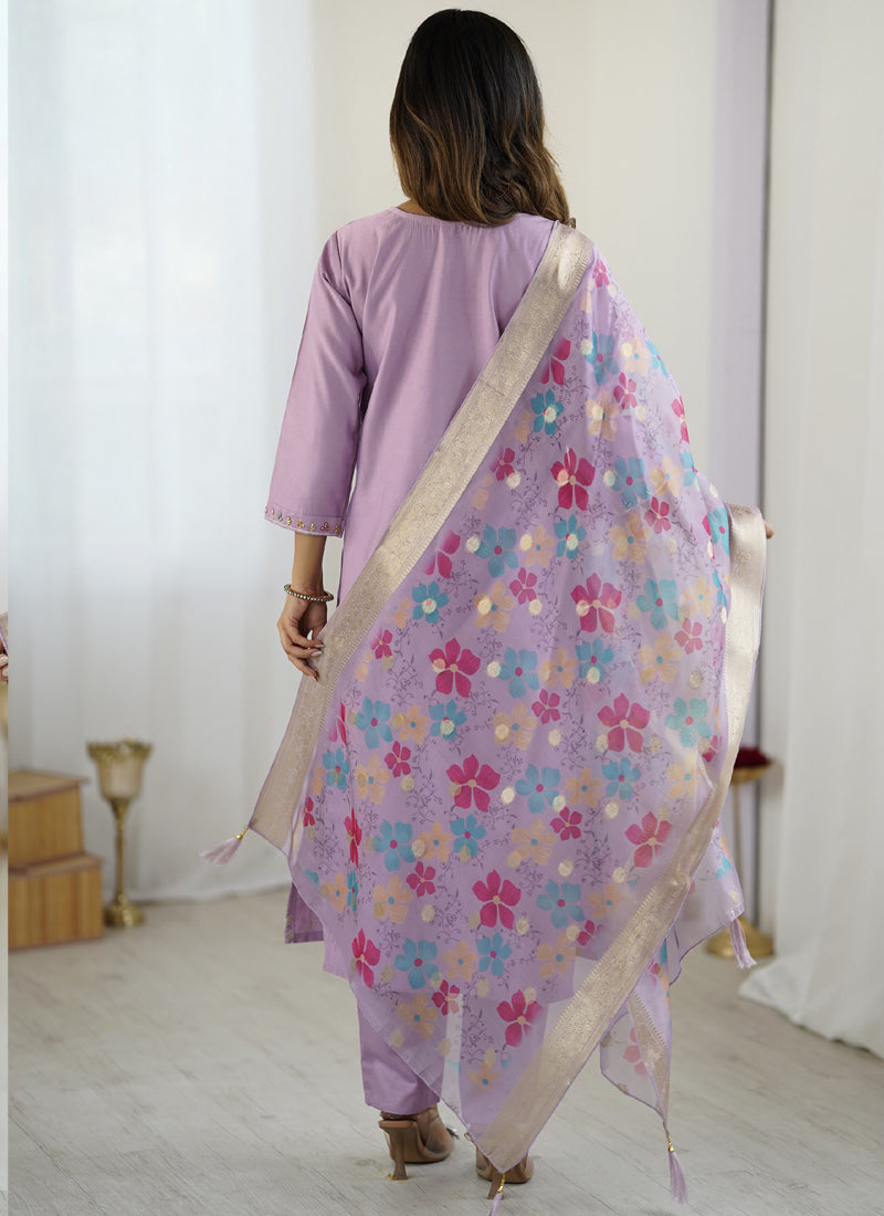 Lavender Viscose Silk Designer Salwar Suit with Beads Work