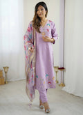 Lavender Viscose Silk designer salwar suit adorned with detailed beadwork