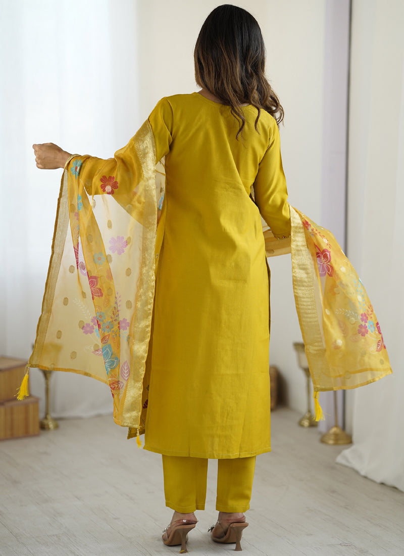 Yellow Viscose Silk Designer Suit with Bead Work