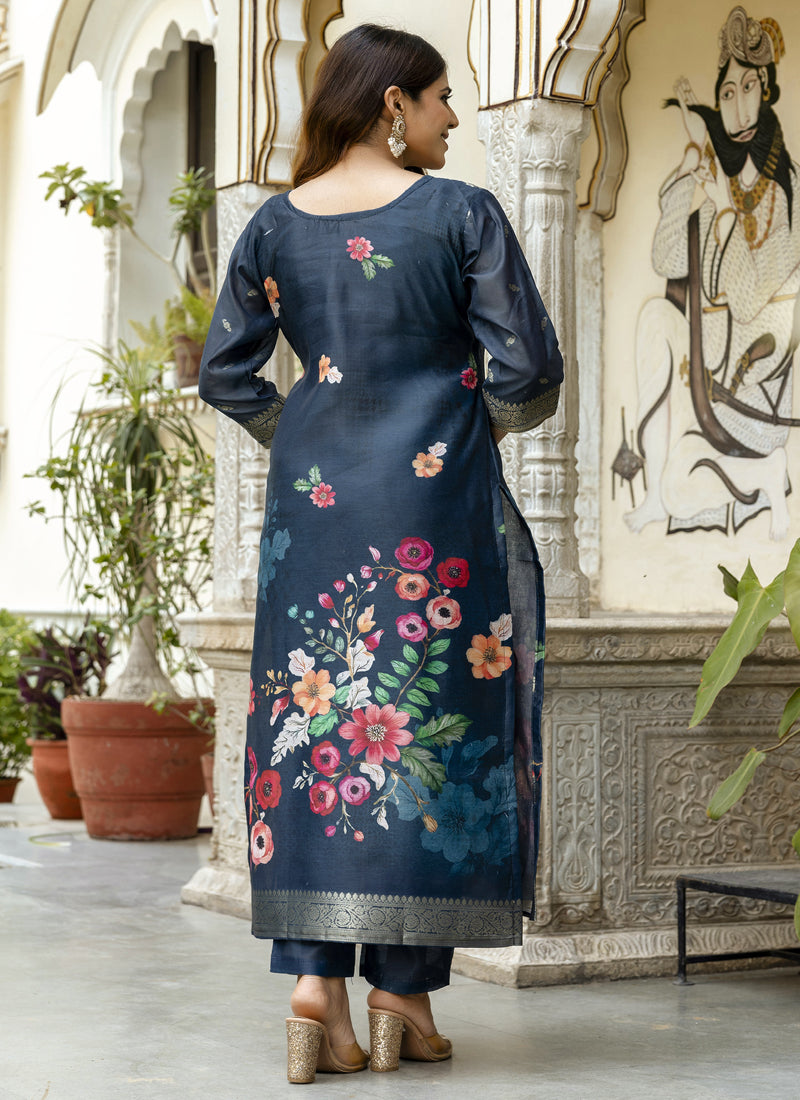 Grey Viscose Silk Designer Suit with Gota Patti & Embroidery