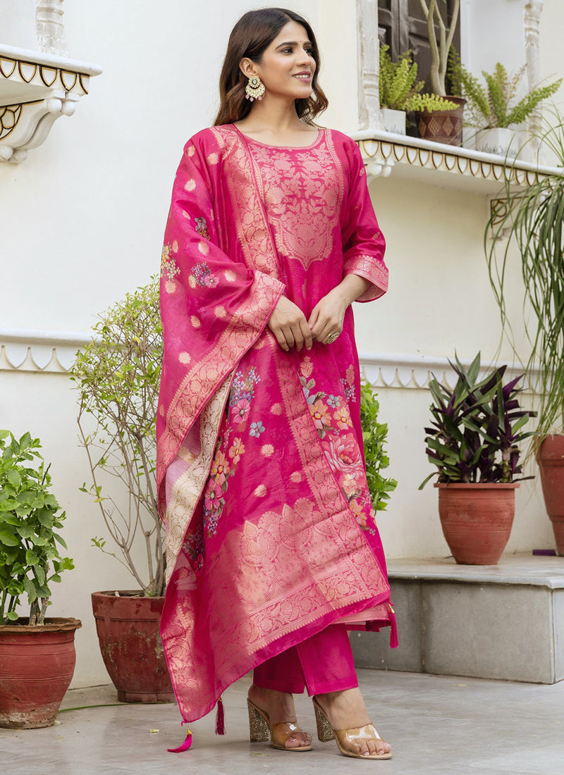 Pink Viscose Silk Designer Suit with Beads Work