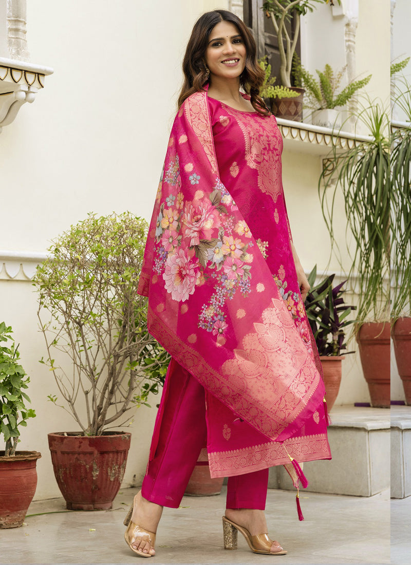 Pink Viscose Silk Designer Suit with Beads Work
