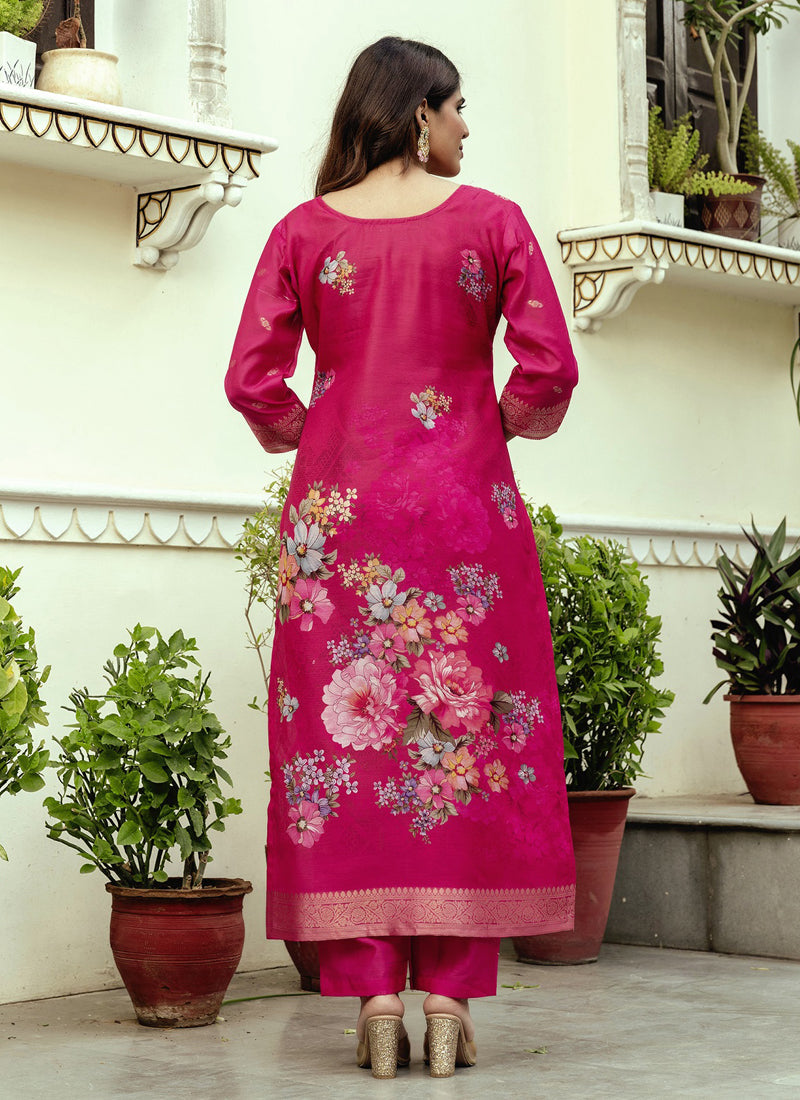 Pink Viscose Silk Designer Suit with Beads Work
