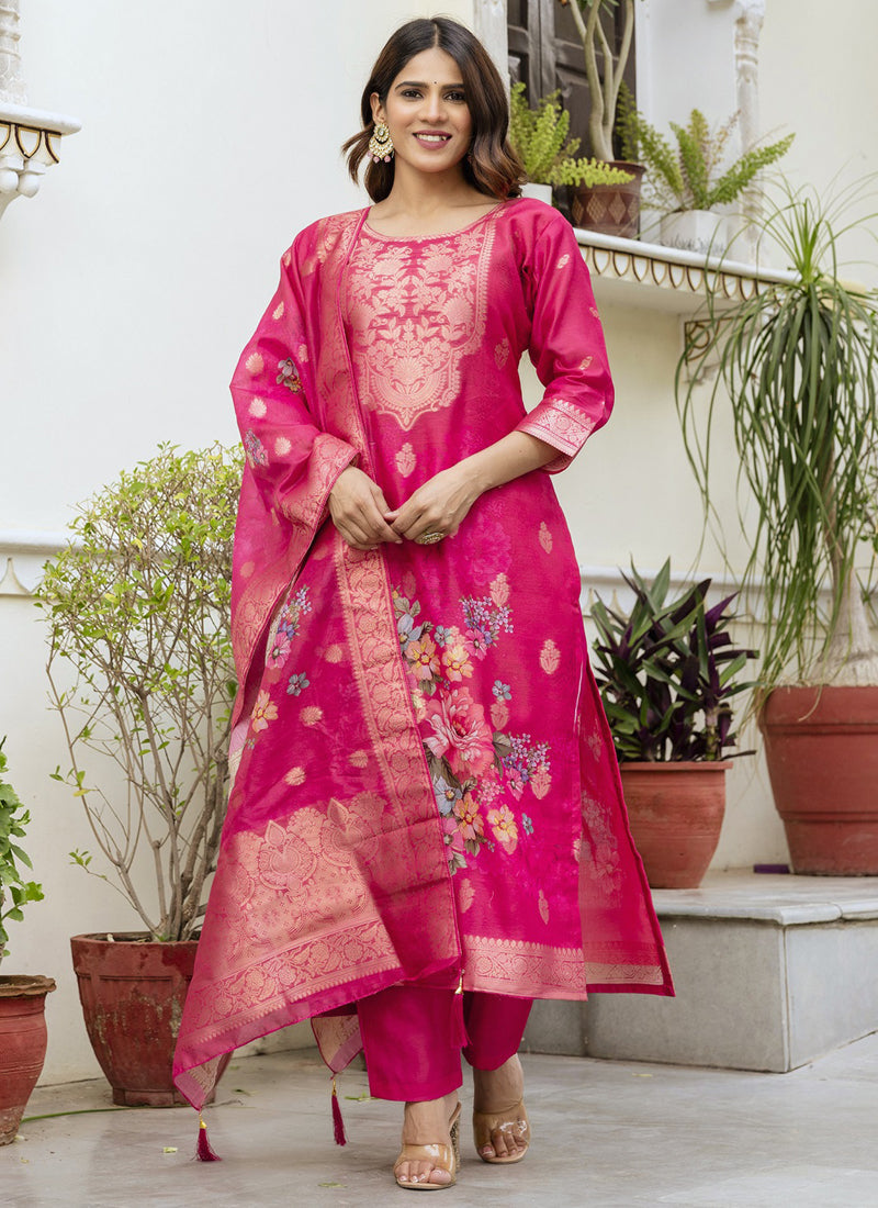 Pink viscose silk designer suit with intricate beads and embroidery work