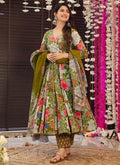 Mehendi Muslin Printed Designer Palazzo Suit Set with Dupatta