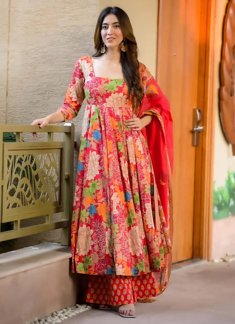Orange Muslin Printed Designer Palazzo Suit for Festive Wear