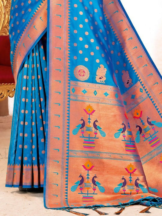 Royal Blue Paithani Silk Saree with Matching Blouse Piece