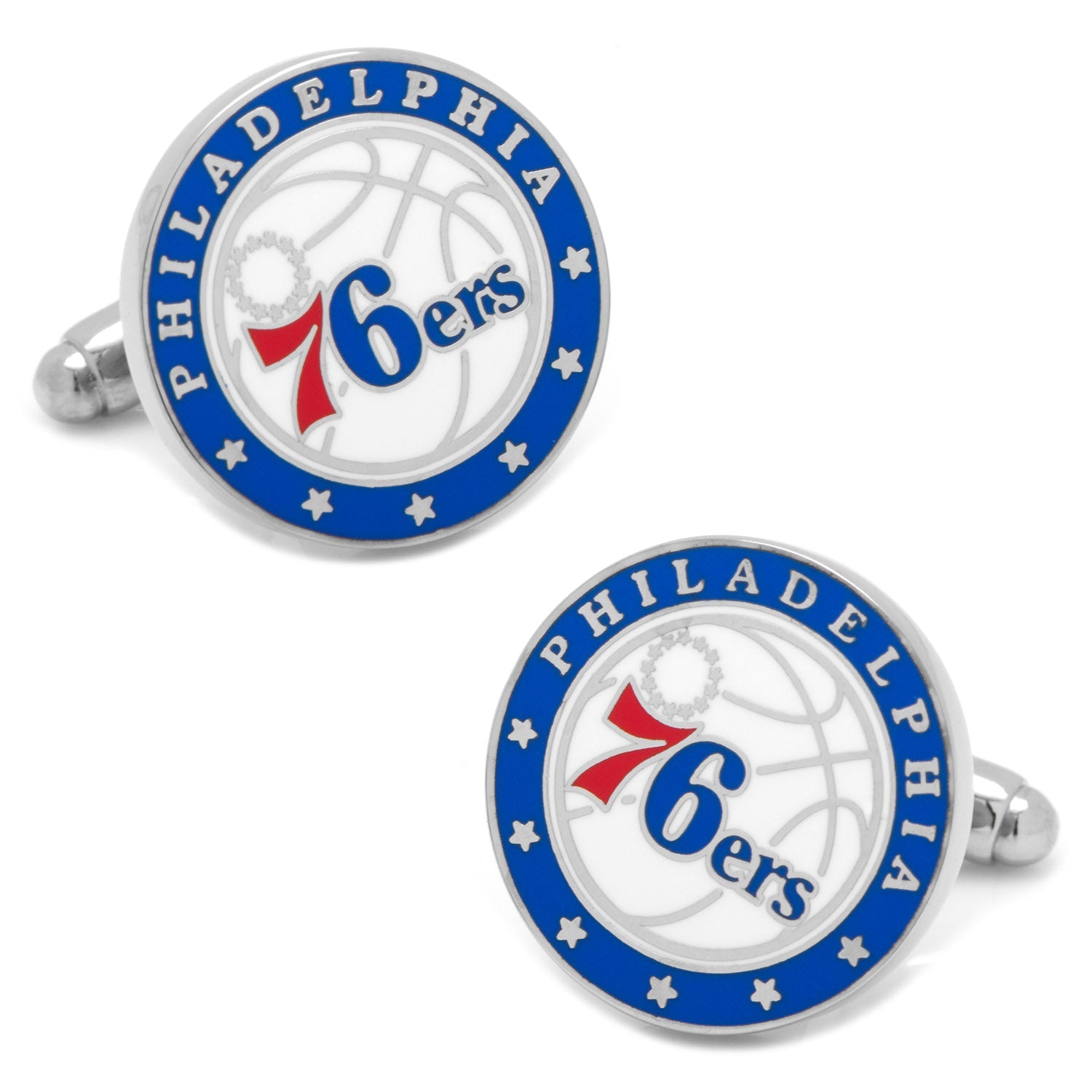 Philadelphia 76ers NBA Team Logo Round Cufflinks Silver Tone - Image 4