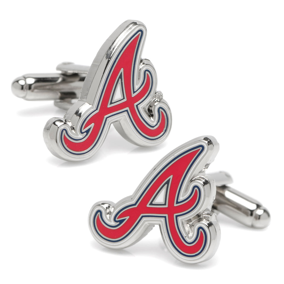 Atlanta Braves Logo Cufflinks in Silver Tone Enamel - Image 2