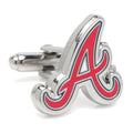 Atlanta Braves logo cufflinks in silver tone metal with red and blue enamel details