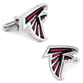 Atlanta Falcons NFL team logo cufflinks in silver tone metal with red and black enamel fill.