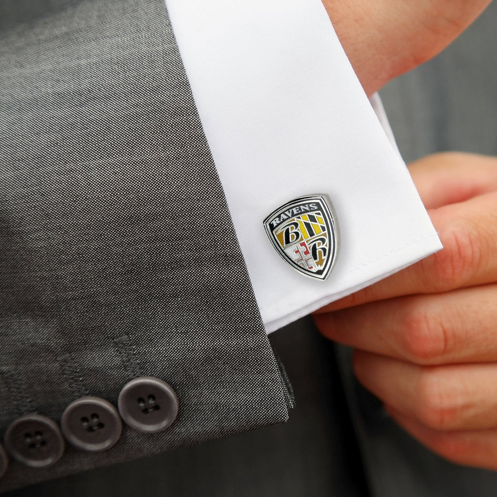 Baltimore Ravens NFL Shield Cufflinks in Gunmetal Plating - Image 2