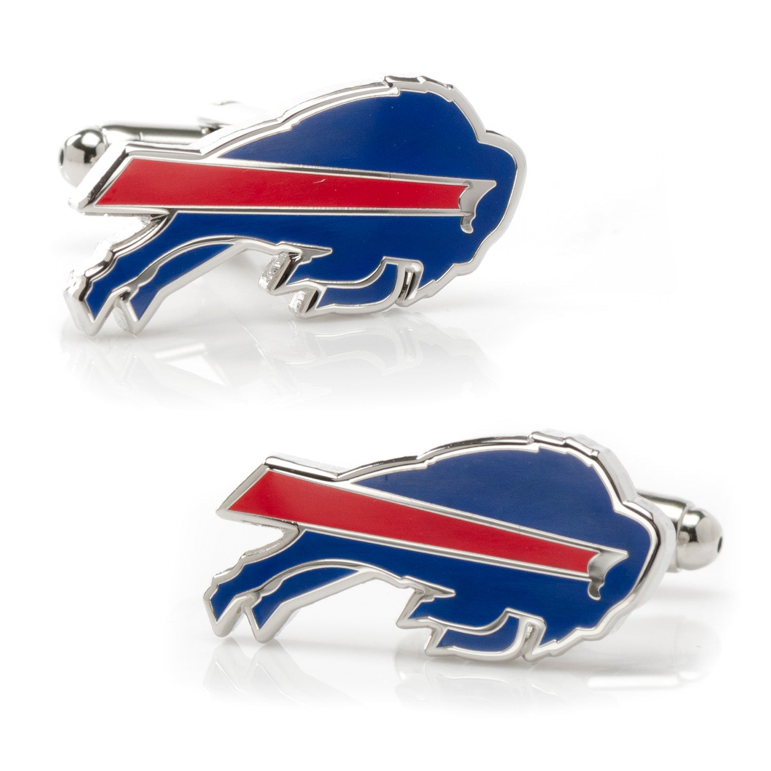 Official Buffalo Bills logo cufflinks in silver tone metal with enamel details