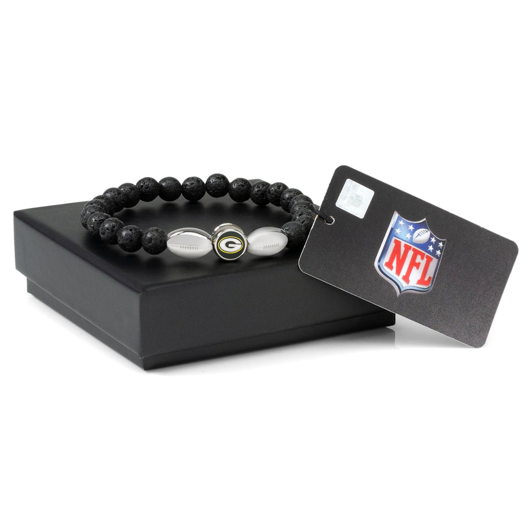 Green Bay Packers Lava Rock Beaded Bracelet with Football Accents - Image 4