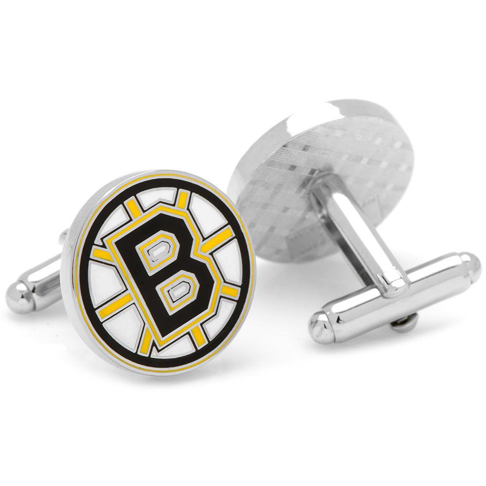 Boston Bruins NHL Logo Cufflinks in Silver Tone Enamel - Image 2