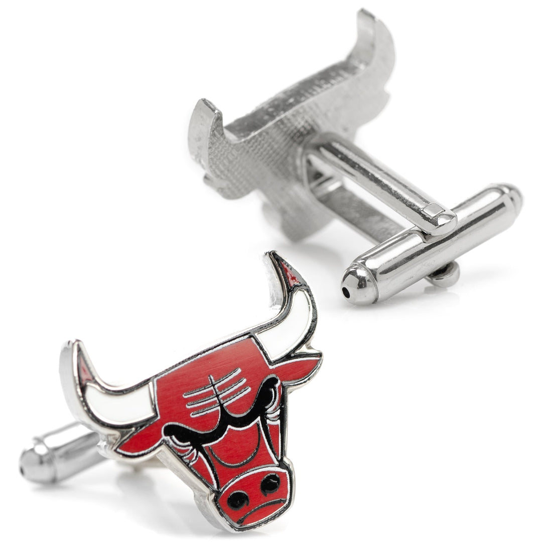 Chicago Bulls NBA Logo Cufflinks in Silver and Red Enamel - Image 2