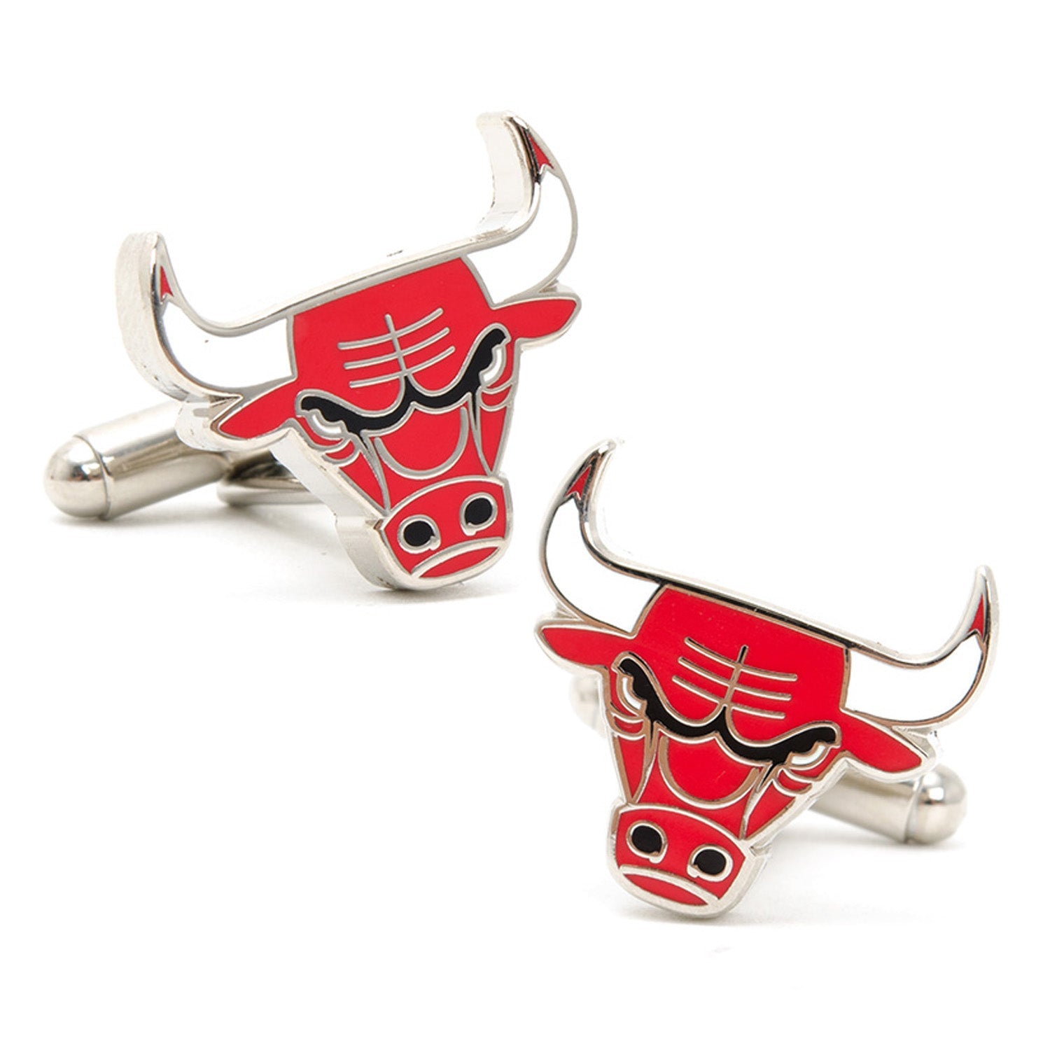 Chicago Bulls NBA Logo Cufflinks in Silver and Red Enamel - Image 3