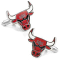 A pair of Chicago Bulls NBA logo cufflinks featuring red and black enamel on silver-tone plated metal.