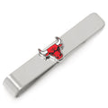 Silver tone tie bar with Chicago Bulls enamel team logo.