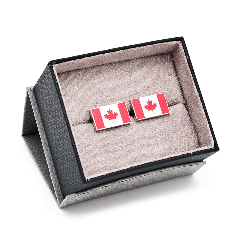 Canadian Flag Maple Leaf Enamel Cufflinks in Nickel Plated Finish - Image 3