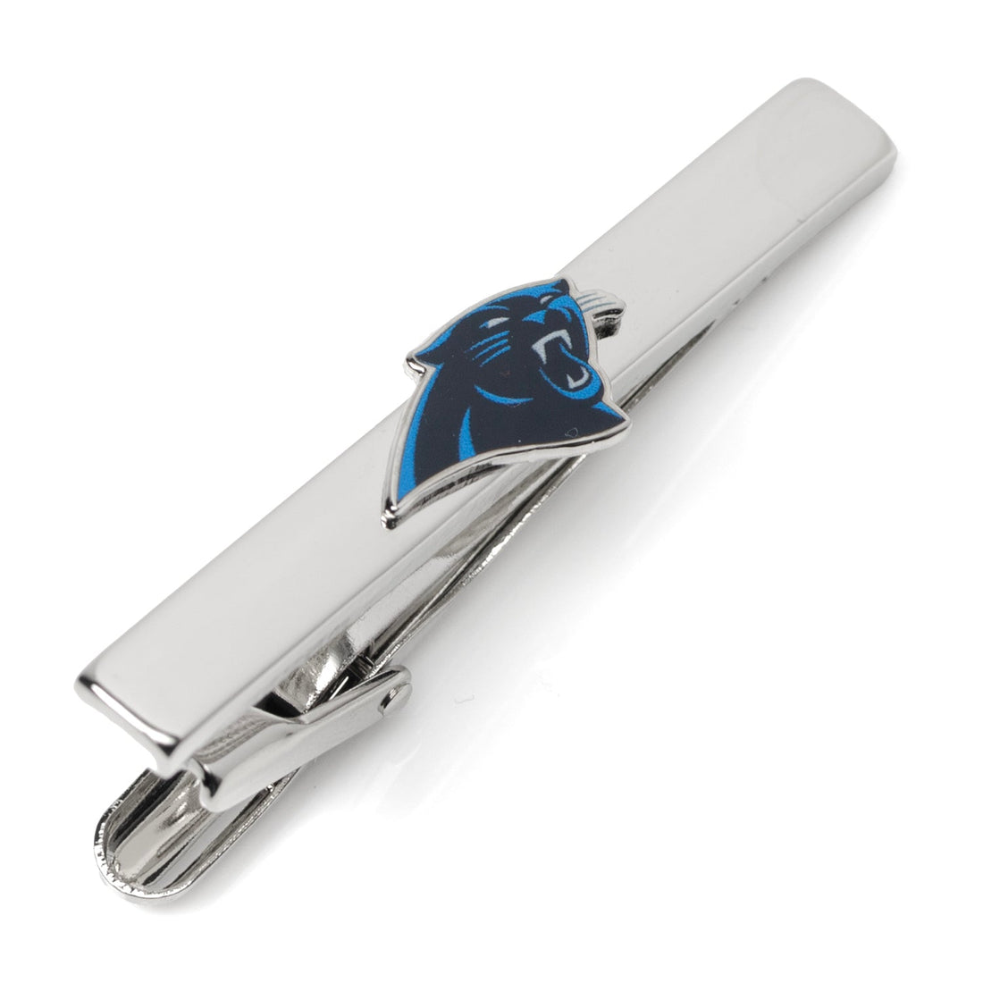 Silver plated Carolina Panthers tie clip with team logo and enamel detailing