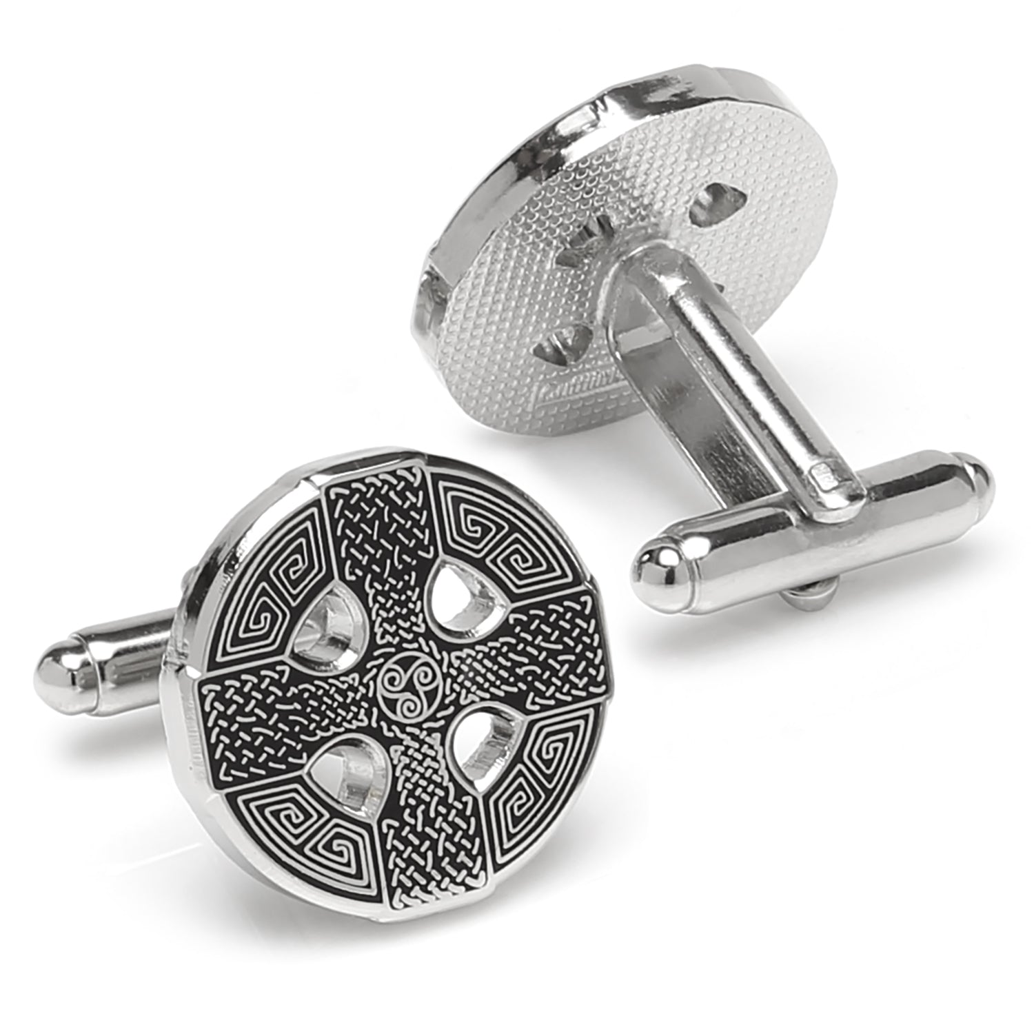 Silver and Black Celtic Cross Cufflinks for Formal Wear - Image 2