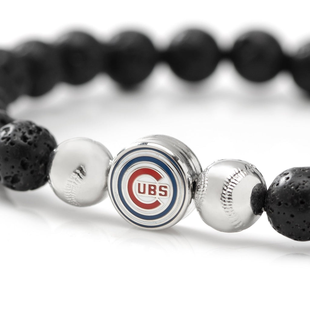 Chicago Cubs MLB Lava Rock Bead Bracelet with Stainless Steel Logo - Image 2