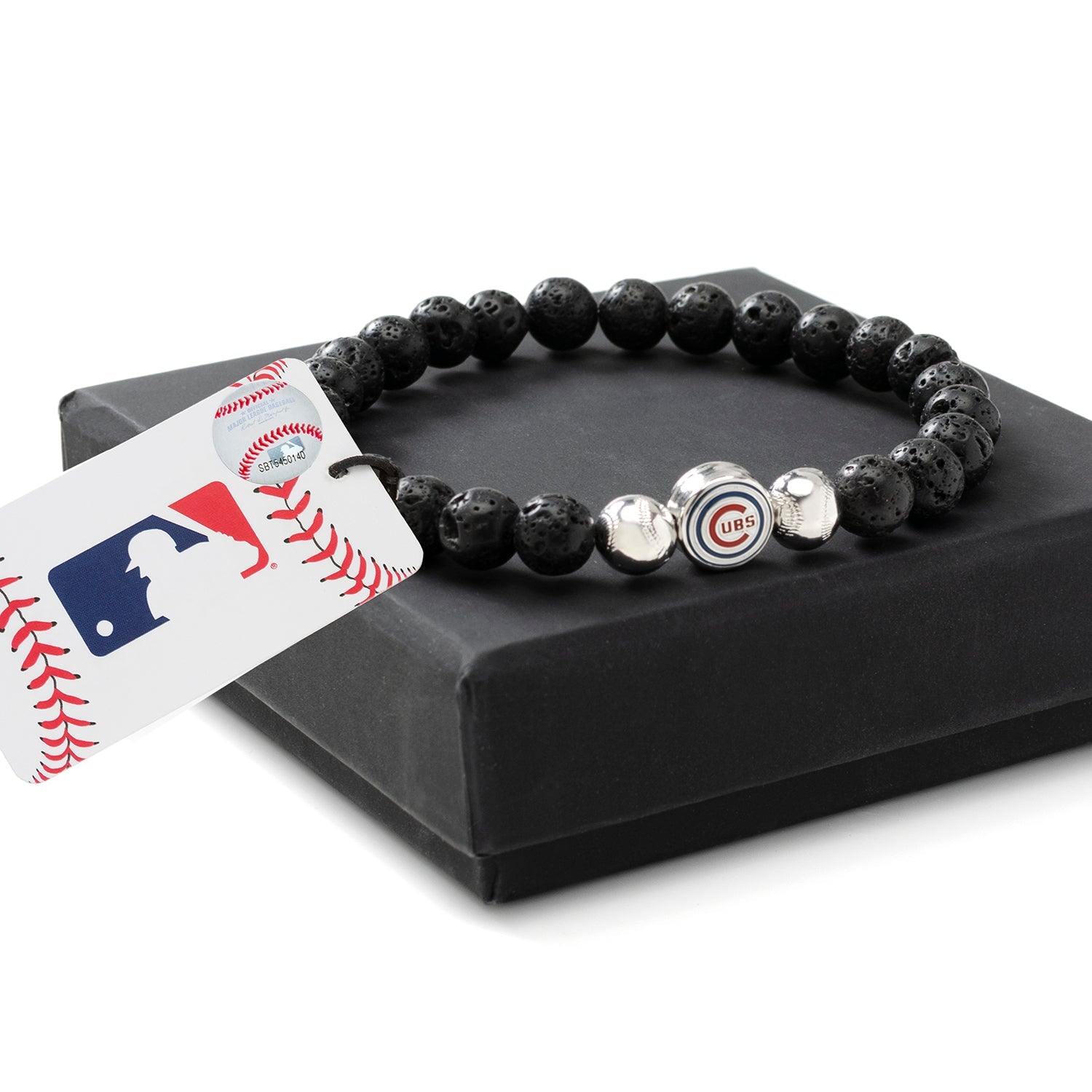 Chicago Cubs MLB Lava Rock Bead Bracelet with Stainless Steel Logo - Image 3