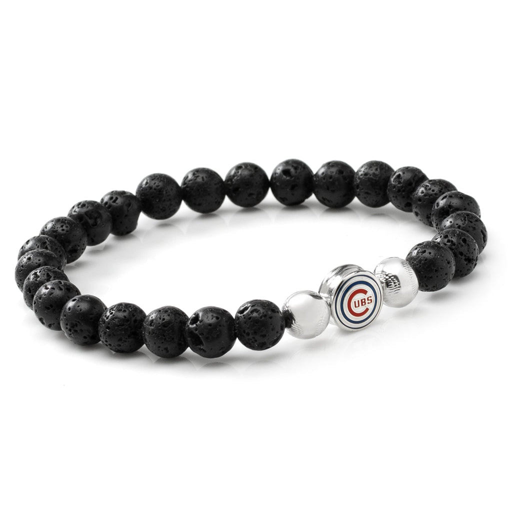 Chicago Cubs MLB beaded bracelet with lava rock stones and stainless steel logo bead