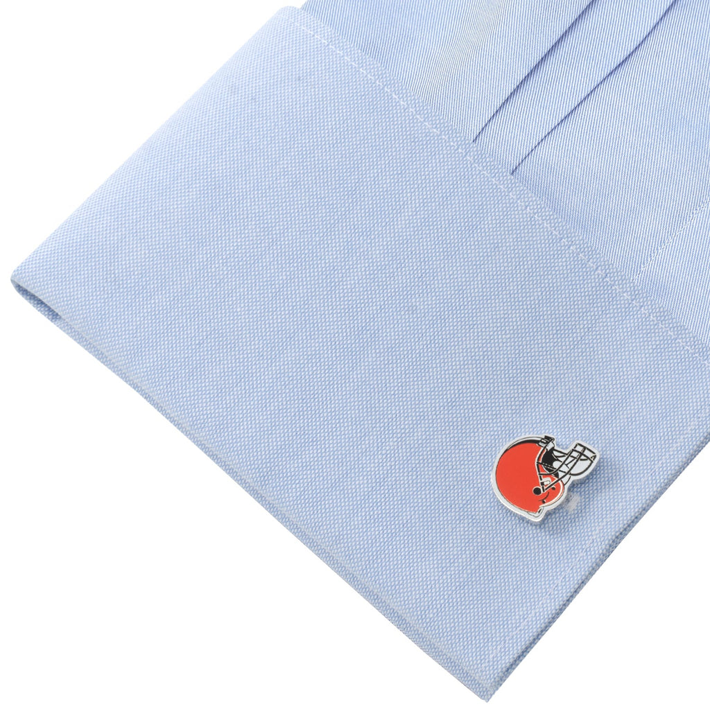 Cleveland Browns NFL Helmet Logo Cufflinks in Silver Tone - Image 3