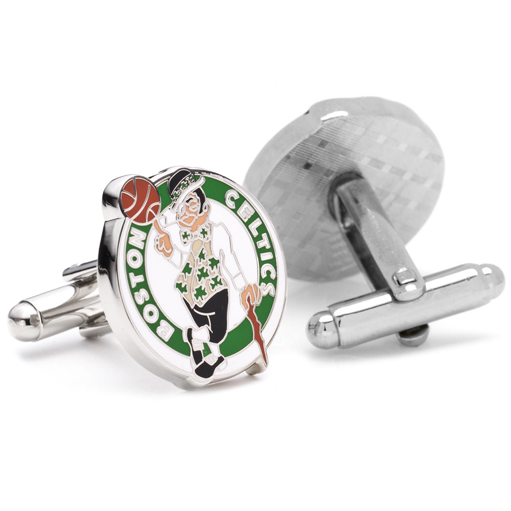 Boston Celtics NBA Logo Enamel Silver Tone Metal Cufflinks - Image 2