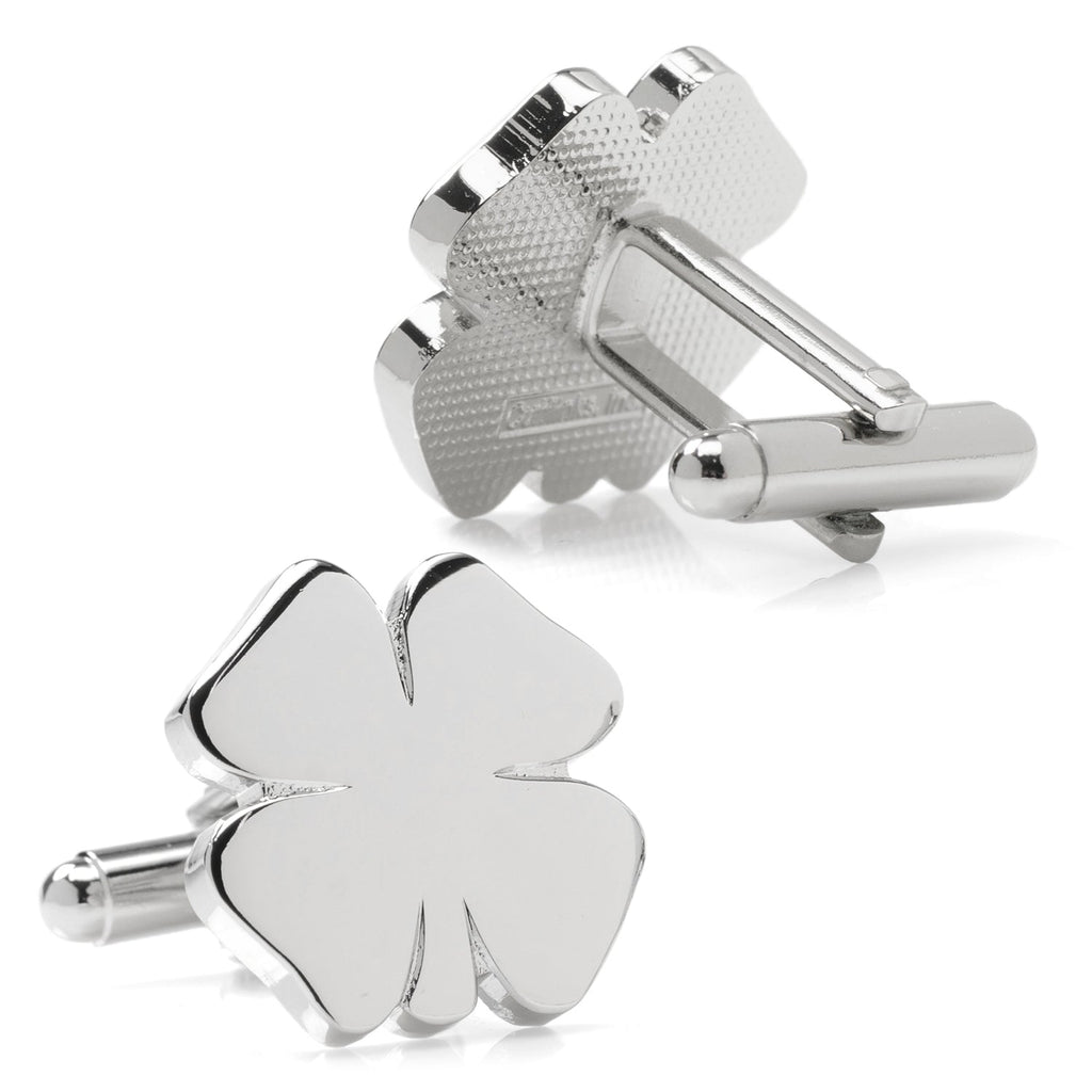 Four Leaf Clover Cufflinks in Polished Silver Finish - Image 2