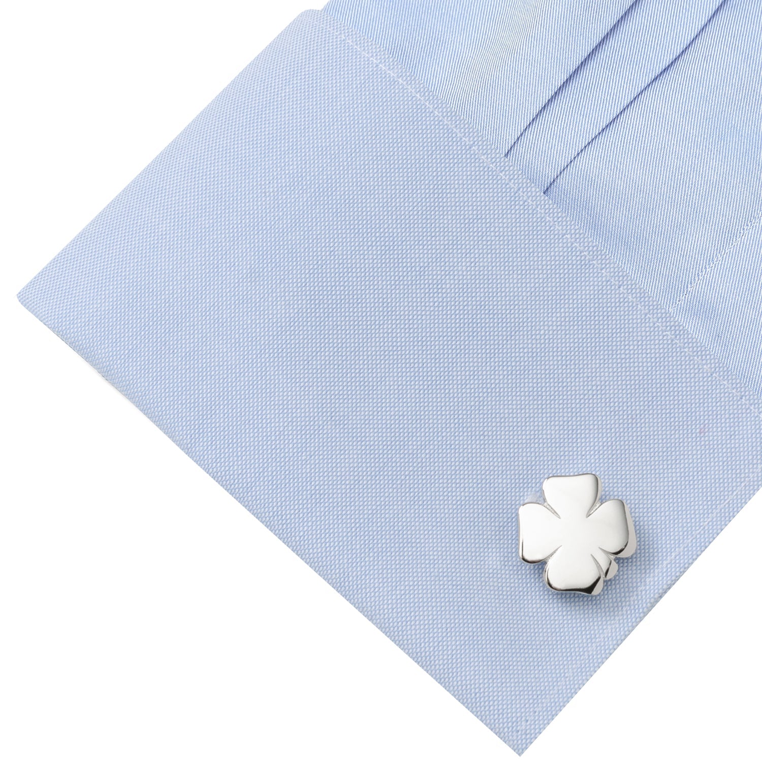 Four Leaf Clover Cufflinks in Polished Silver Finish - Image 3