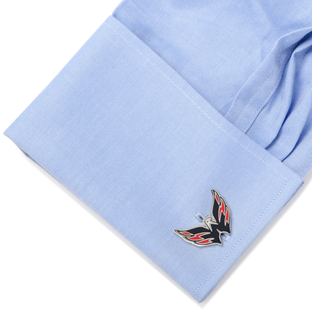 Washington Capitals NHL Team Logo Silver Tone Enamel Cufflinks - Image 3