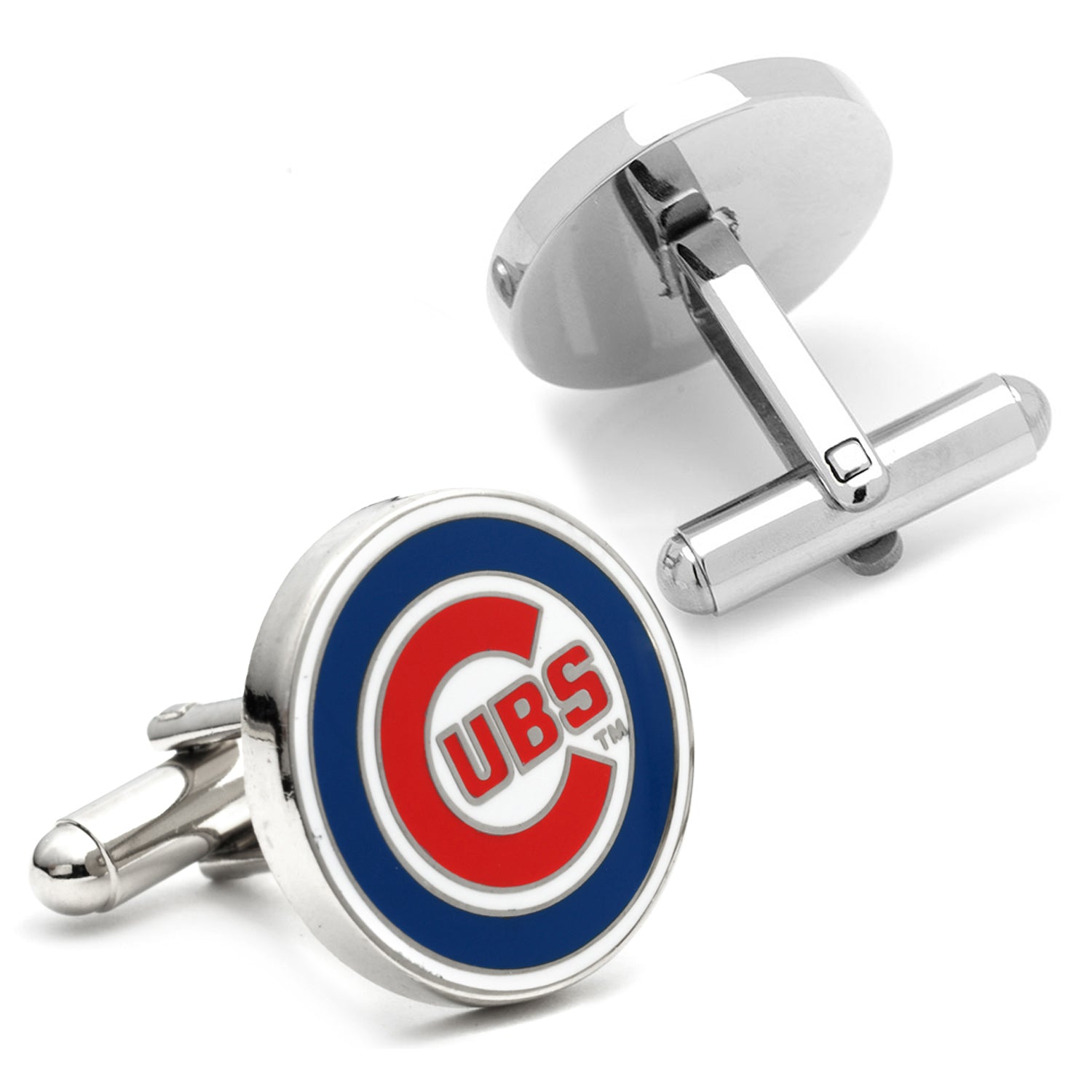 Chicago Cubs MLB Logo Cufflinks in Silver Tone Metal - Image 2