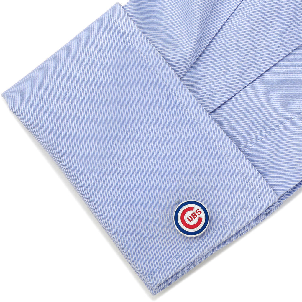 Chicago Cubs MLB Logo Cufflinks in Silver Tone Metal - Image 3