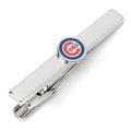 Chicago Cubs MLB logo tie clip with red, white, and blue enamel on a polished silver-tone bar