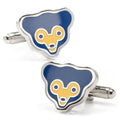 Chicago Cubs vintage logo cufflinks in silver tone with blue and yellow enamel details.