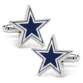 Dallas Cowboys star-shaped enamel cufflinks in a silver tone metal finish.