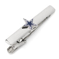 Close-up view of a Dallas Cowboys silver-plated tie clip with a blue and silver star logo.