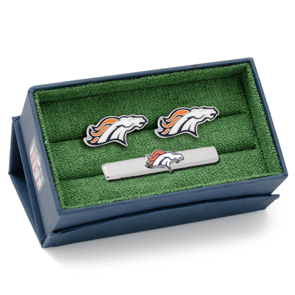 Denver Broncos Cufflinks and Tie Bar Set for Football Fans - Image 2