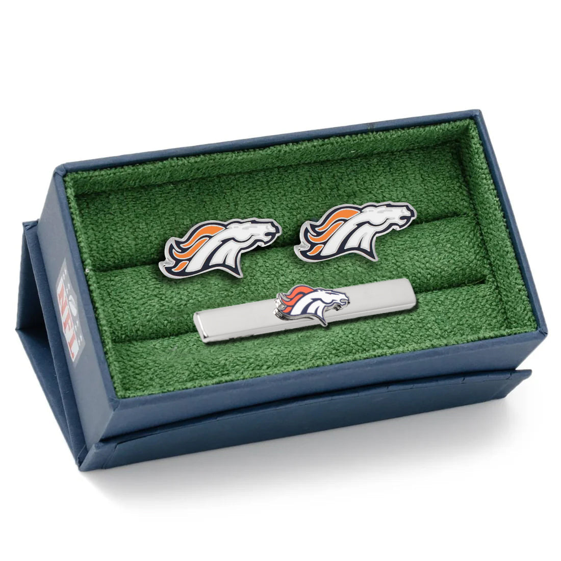 Denver Broncos Cufflinks and Tie Bar Set for Football Fans - Image 2