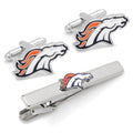 Denver Broncos team logo cufflinks and matching metal tie bar gift set