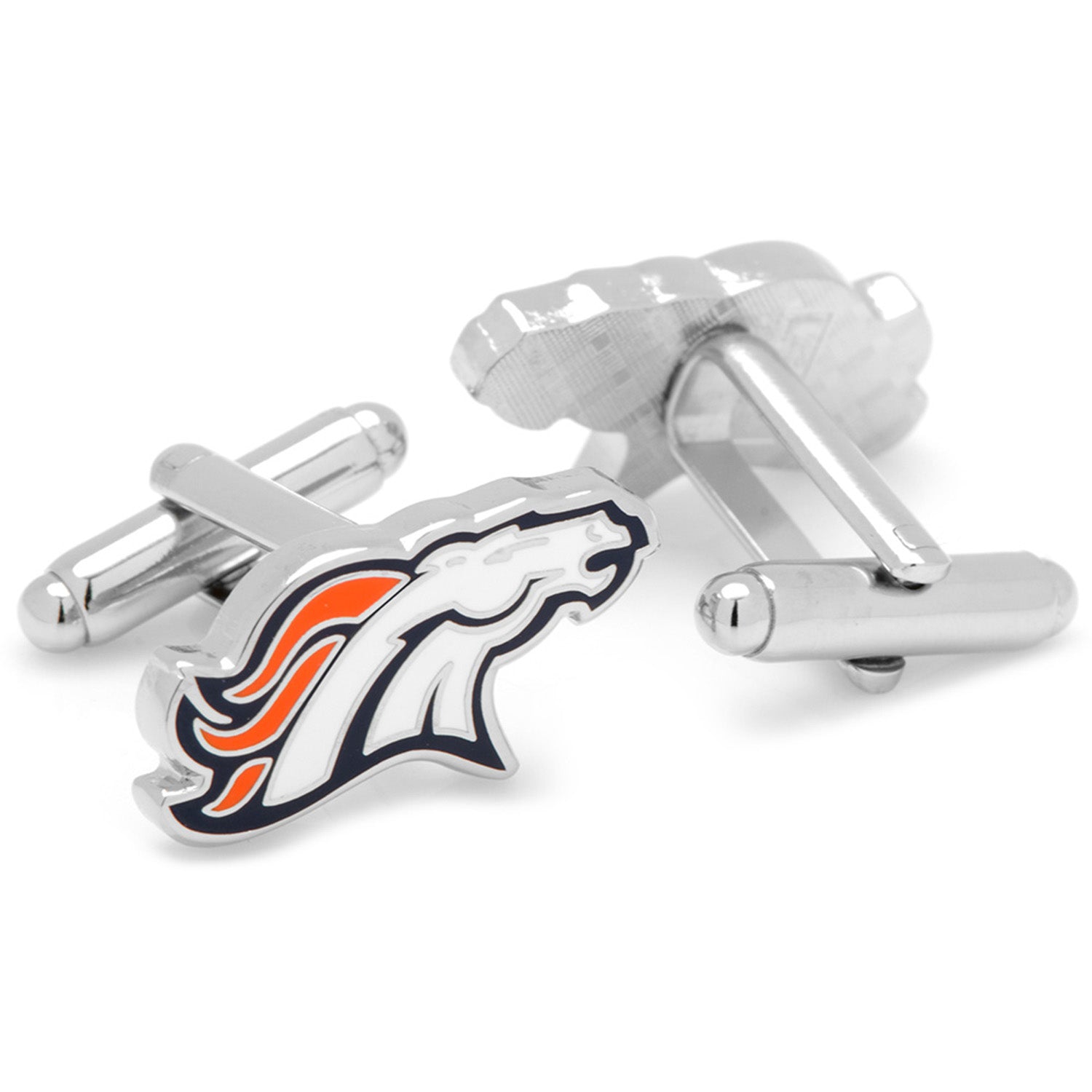 Denver Broncos NFL Football Logo Enamel Silver Tone Cufflinks - Image 2
