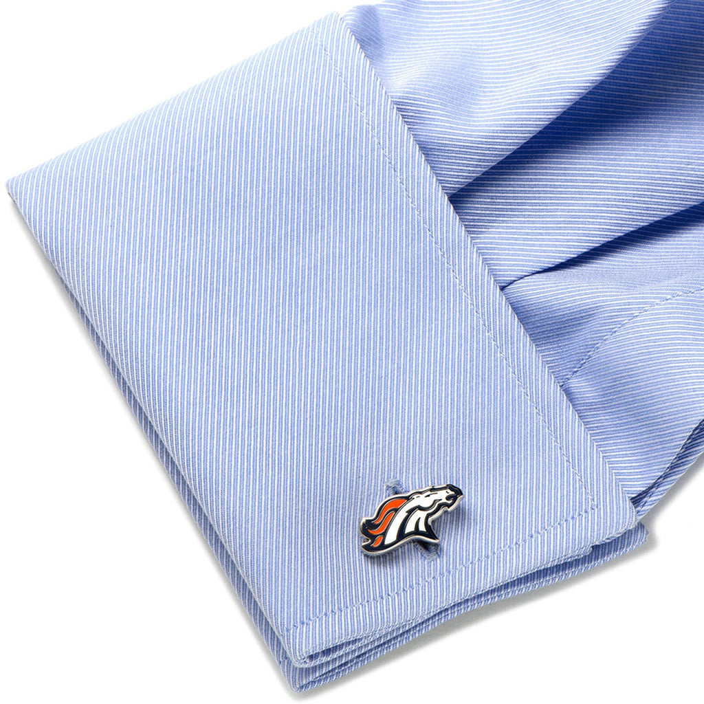 Denver Broncos NFL Football Logo Enamel Silver Tone Cufflinks - Image 3