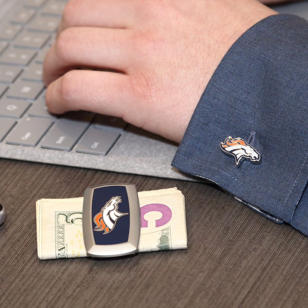 Denver Broncos NFL Football Logo Enamel Silver Tone Cufflinks - Image 4