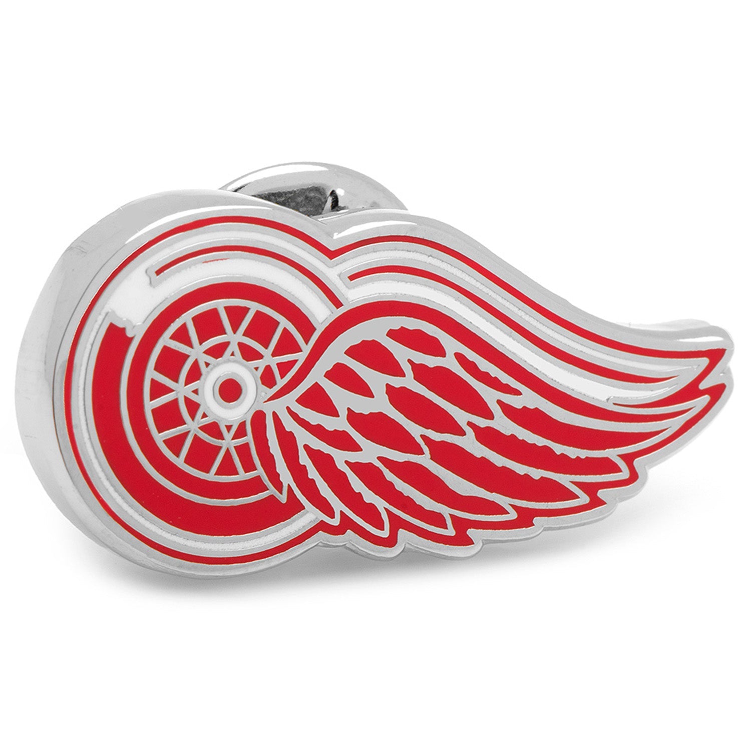 Detroit Red Wings NHL lapel pin in silver tone metal with red and white enamel logo.