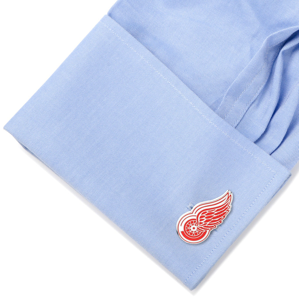 Detroit Red Wings NHL Logo Silver Tone Enamel Cufflinks - Image 3