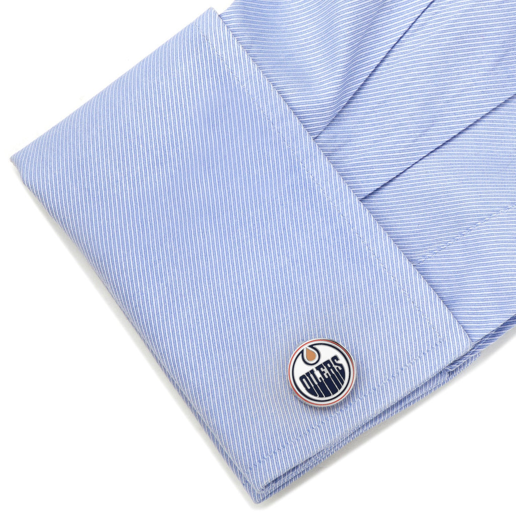 Edmonton Oilers NHL Team Logo Enamel Silver Tone Cufflinks - Image 3