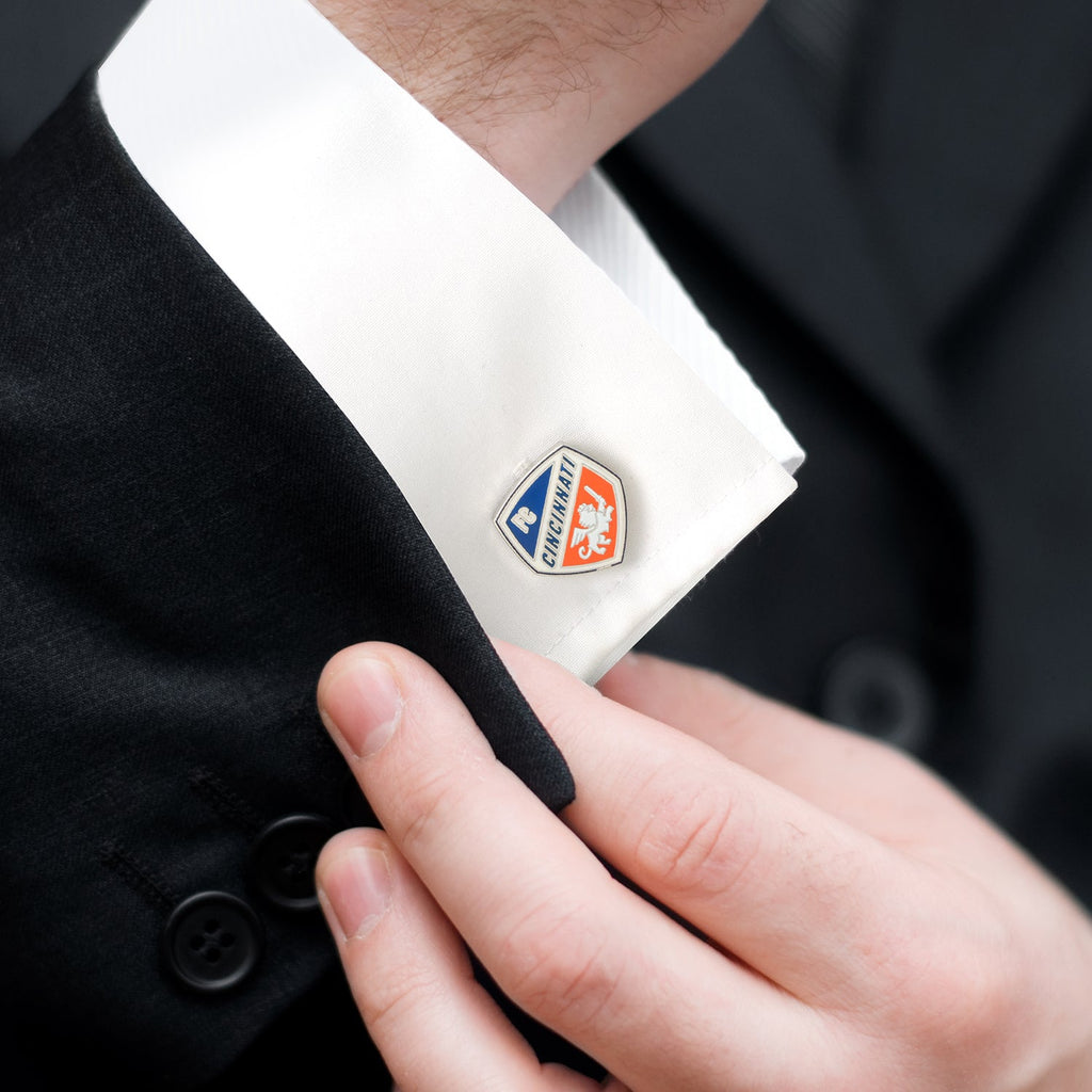 FC Cincinnati MLS Logo Shield Cufflinks in Silver and Enamel - Image 2
